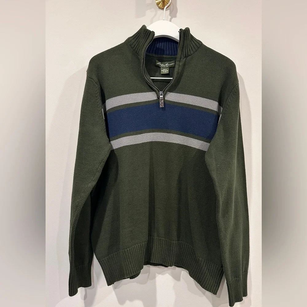 Vintage Eddie Bauer 100% Cotton Quarter Zip Knit Sweater Size XL